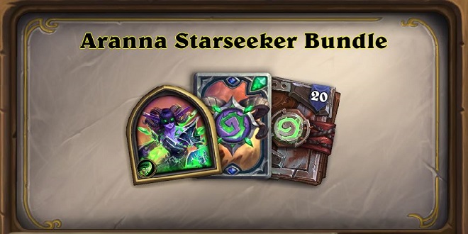 Aranna Starseeker bundle is vailable now! This outlandish bundle includes the Aranna Starseeker Demon Hunter Hero, 20 Ashes of Outland packs, and the Aranna card back_1