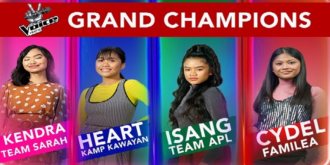 The Voice Teens grand champions Kendra, Heart, Isang, and Cydel