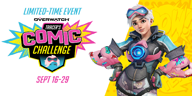 Cheers, love! The cavalry’s here – and it’s brought Tracer’s Comic Challenge, now live on PC, PS4, Xbox One and Nintendo Switch