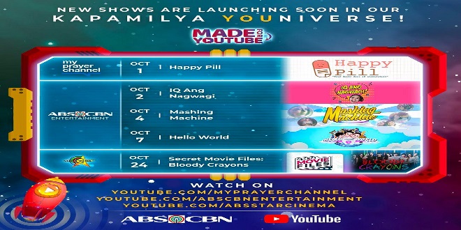 (Artcard) KAPAMILYA YOUNIVERSE---New Made for YouTube shows this October---Happy Pill, Hello World, Mashing Machine, IQ ang Nagwagi, and a new season of Secret Movie Files