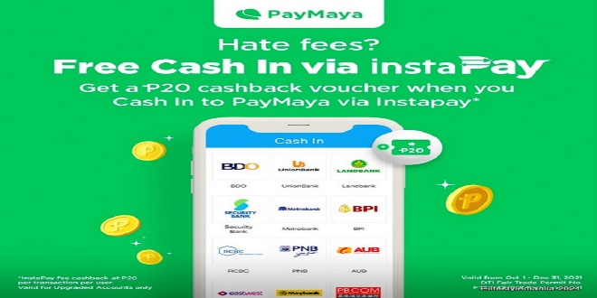 Get instant cashback when you cash in to PayMaya via Instapay