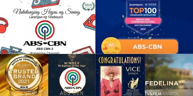 Nagpapasalamat ang ABS-CBN sa mga pagkilalang natanggap noong 2021