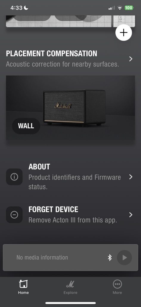 Screenshot from ios marshall bluetooth app