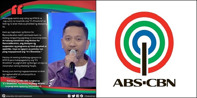 abs-cbn statement on it's showtime