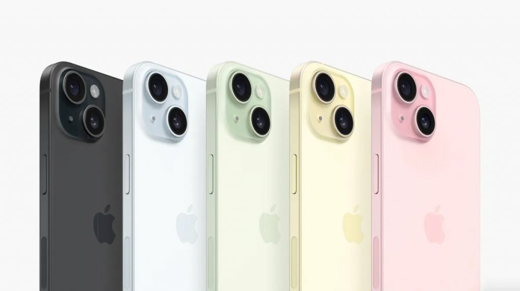 iPhone 15 colors: black, blue, green, yellow and pink