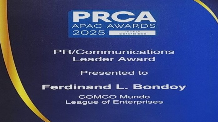 Mr. Ferdinand L. Bondoy is the PRCA APAC's PR Communications Leader Award Winner