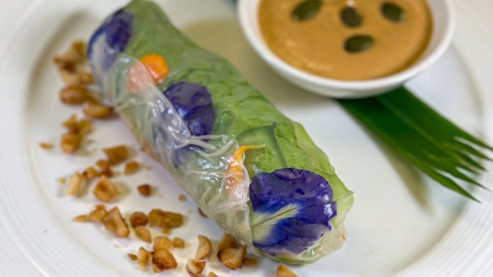 Fresh Garden Spring Roll with Peanut Cream Sauce