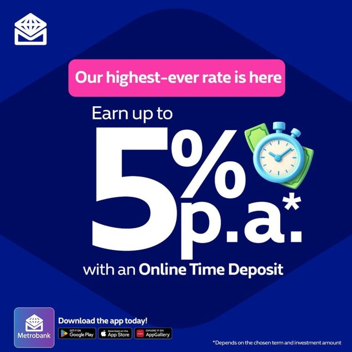 Grow your funds with ease and enjoy up to 5% p.a. with Metrobank Online Time Deposit (002)