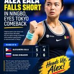 ALEX EALA FALLS SHORT IN NINGBO, EYES TOKYO COMEBACK: A LOSS IS NOT THE END Alex Eala's Ningbo Open campaign ends in a straight-sets loss to Diana Shnaider. She turns her attention to Tokyo, where another opportunity to bounce back awaits.