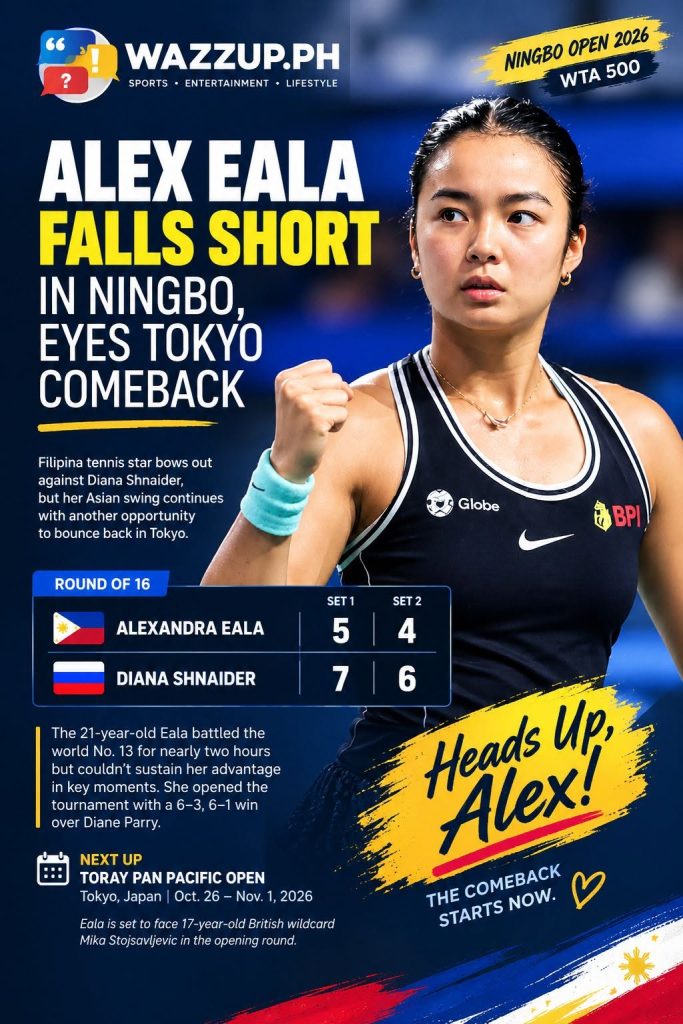 Alex Eala's Ningbo Open campaign ends in a straight-sets loss to Diana Shnaider. She turns her attention to Tokyo, where another opportunity to bounce back awaits.