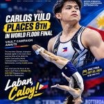 CARLOS YULO FINISHES EIGHTH IN WORLD FLOOR FINAL; VAULT PRESENTS NEXT CHALLENGE Carlos Yulo finishes eighth in the floor exercise final at the 2026 World Championships in Rotterdam and shifts his focus to the vault final.
