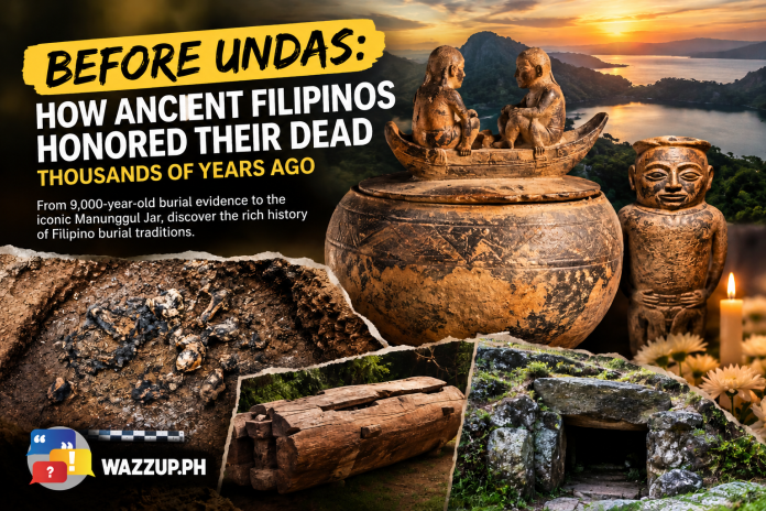 b9a23b58-e699-4948-bb40-894944647d83 Discover ancient Filipino burial traditions, from 9,000-year-old archaeological evidence in Palawan to the Manunggul Jar and historic burial sites.